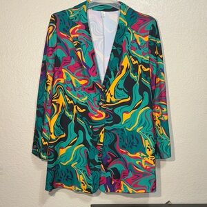 Women’s Multicolored Abstract Swirl Graphic Print Blazer Size XXL